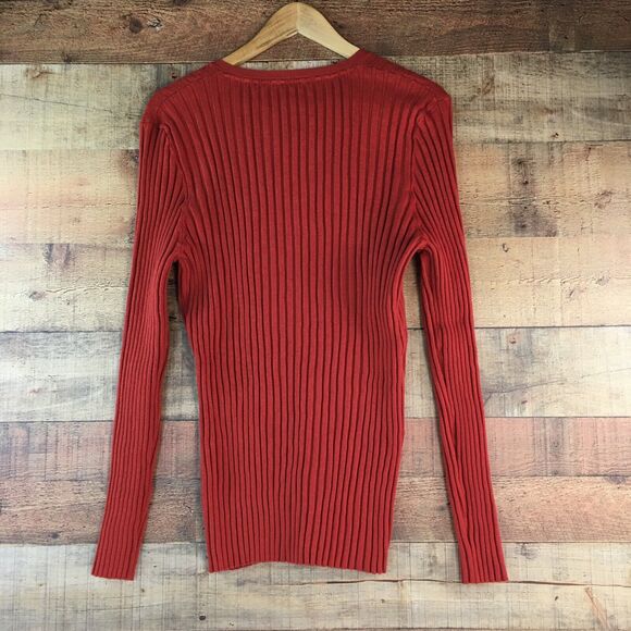 Sundance Sweater Red Orange V Neck Ribbed Knit Organic Cotton Blend Women’s XXL - Picture 9 of 16